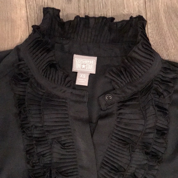 Black Silky Victorian Style Ruffle Blouse - Picture 6 of 9